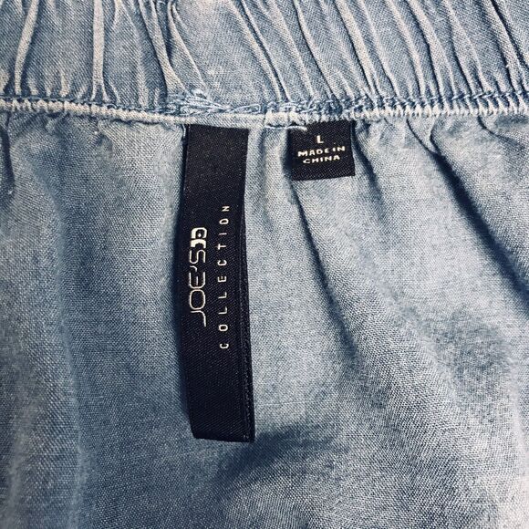 Joes Collection Top Womens Large Blue Chambray White Detailed Hemline - Picture 7 of 8